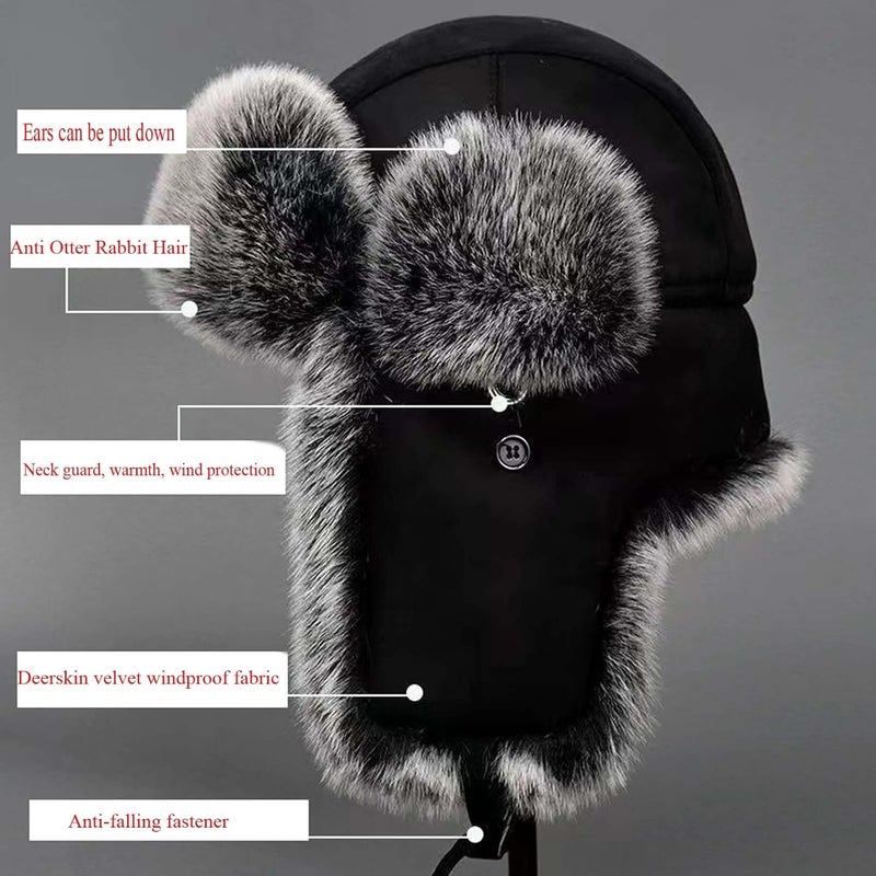 WUODHTW Men's Winter Ushanka Earflap Trooper Hat Aviator Windproof Hat Faux Fur Warm Hat Ski Beanies Cap Berets Skull caps - Image 5